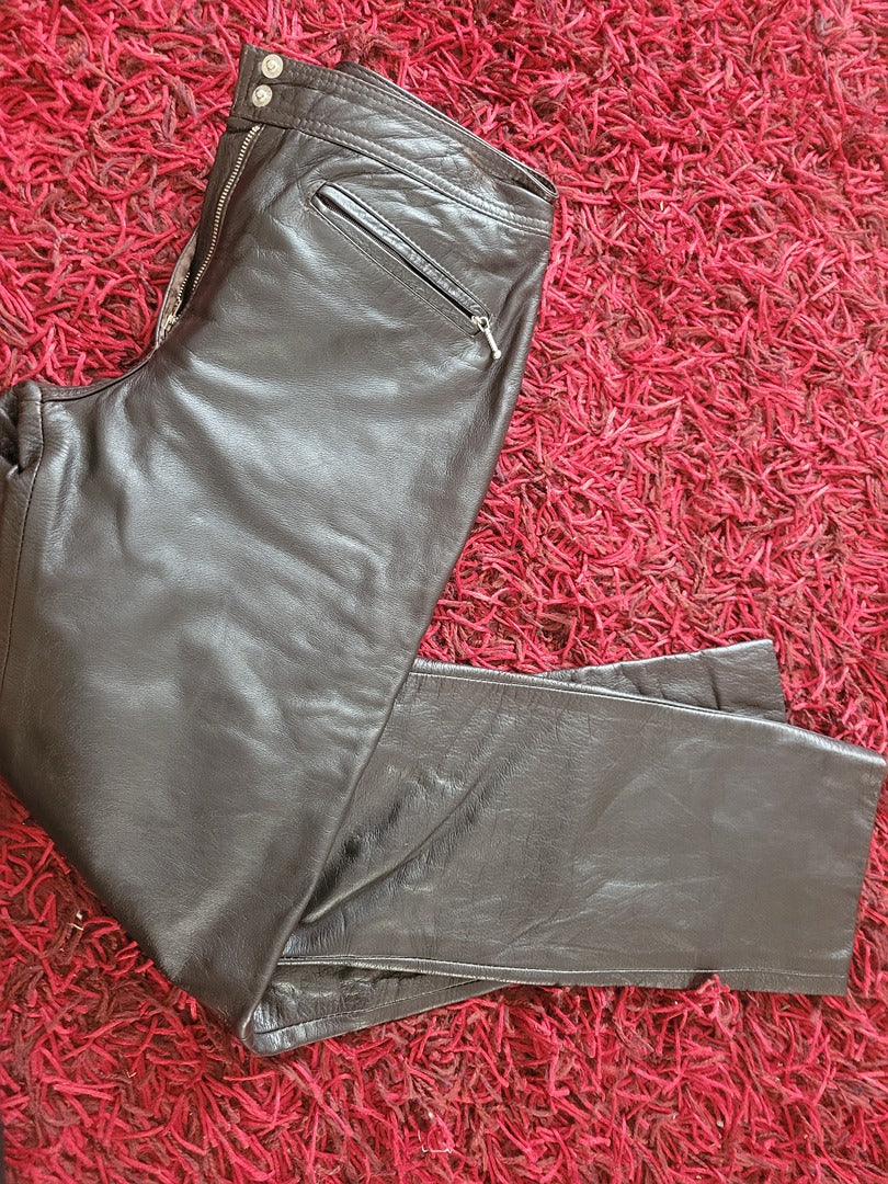 Pantalon en cuir Chevignon vintage - 36 - Marron -