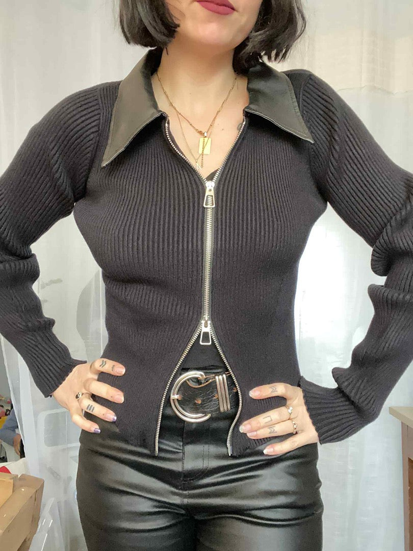 Gilet zippé col similicuir noir Taille unique - État : Excellent