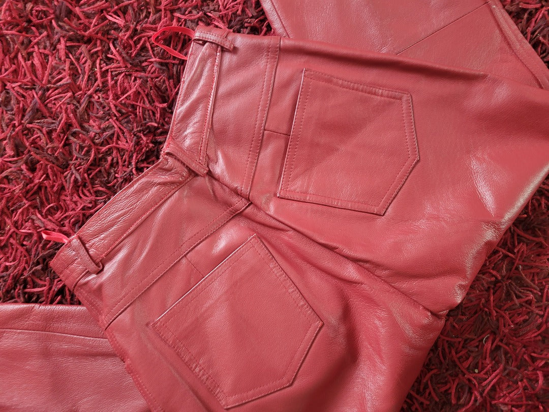 Pantalon cuir rouge vintage - 36 Rouge -