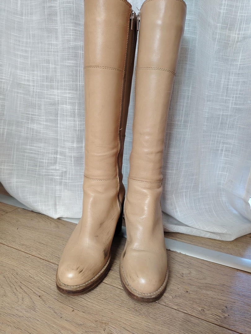 Bottes hautes Vintage - 37 - Beige - État : Bon