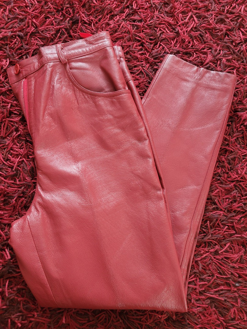 Pantalon cuir rouge vintage - 36 Rouge -