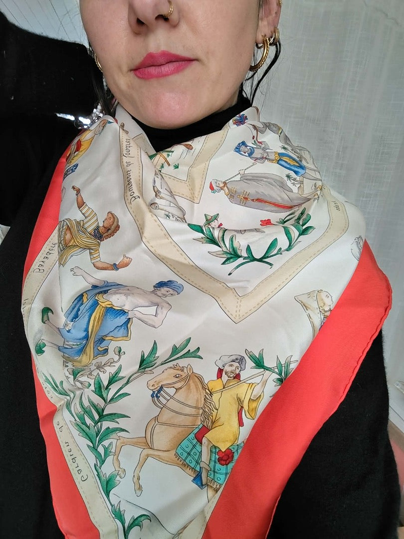 Carré de soie Hermès - 90 x 90 cm - Rouge - État : Excellent