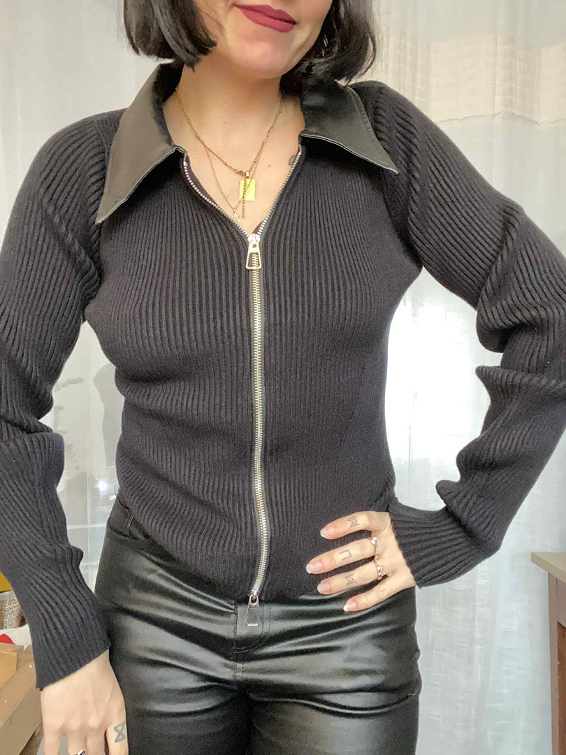 Gilet zippé col similicuir noir Taille unique - État : Excellent