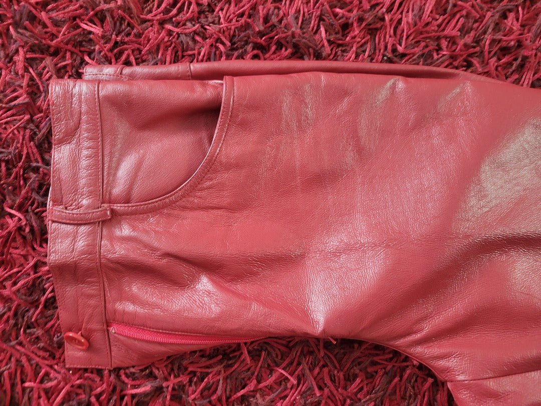 Pantalon cuir rouge vintage - 36 Rouge -
