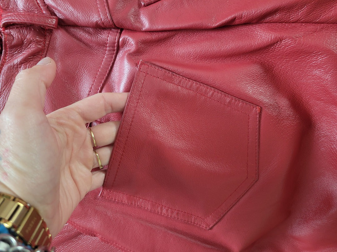 Pantalon cuir rouge vintage - 36 Rouge -