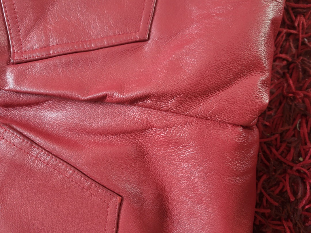 Pantalon cuir rouge vintage - 36 Rouge -