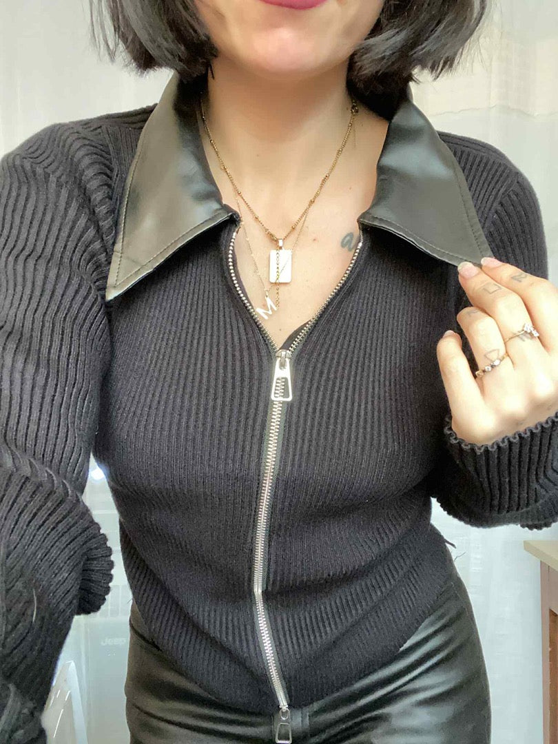 Gilet zippé col similicuir noir Taille unique - État : Excellent