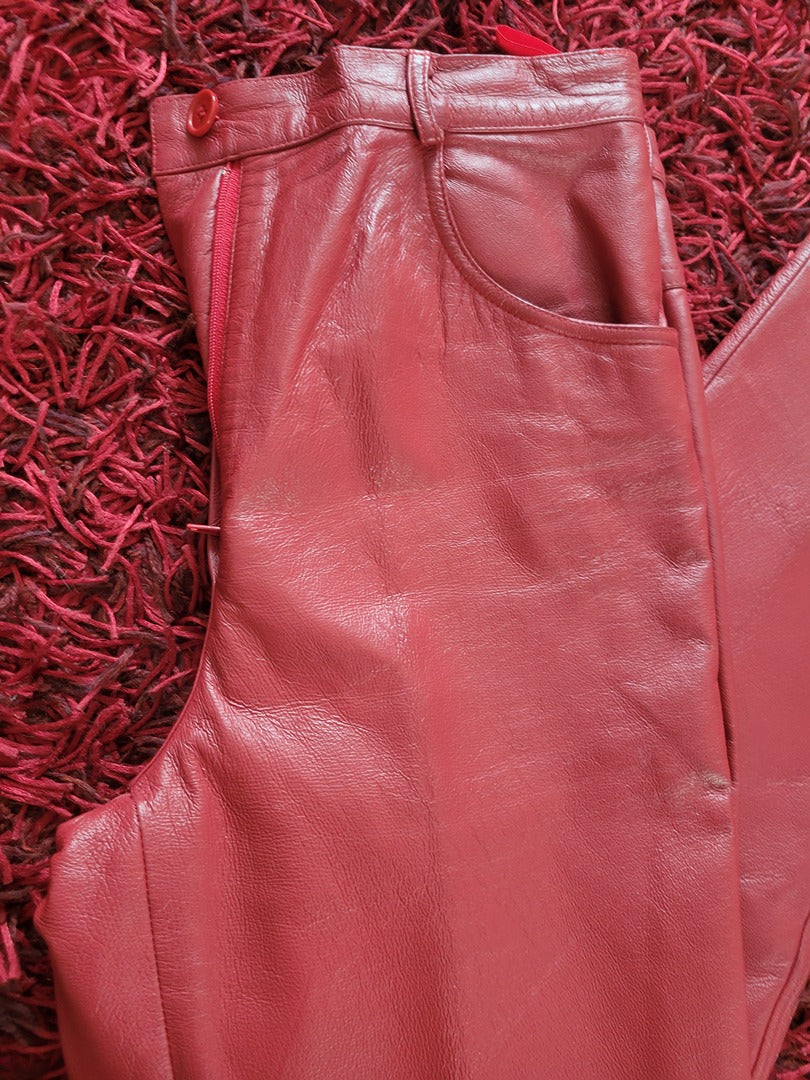 Pantalon cuir rouge vintage - 36 Rouge -