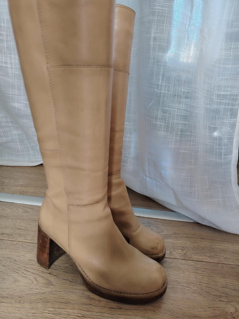 Bottes hautes Vintage - 37 - Beige - État : Bon