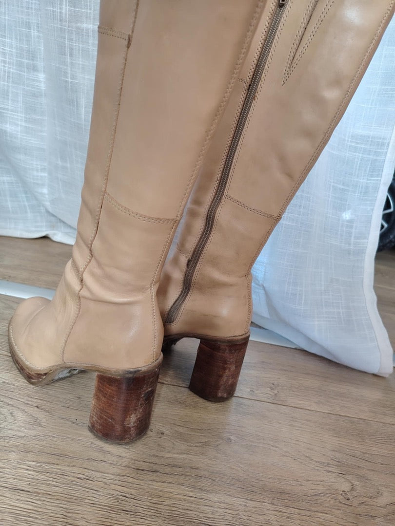 Bottes hautes Vintage - 37 - Beige - État : Bon